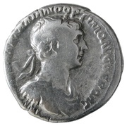Denarius - Trajan P M TR P COS VI P P S P Q R; Mars obverse image