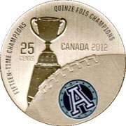 25 Cents - Elizabeth II Grey Cup History; Toronto Argonauts, Canada, 2012 reverse image