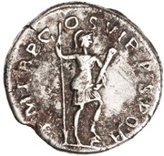 Denarius - Trajan P M TR P COS VI P P S P Q R; Virtus, Rome, 114-117 reverse image