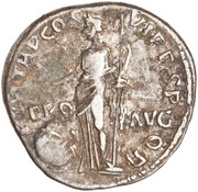 Denarius - Trajan PARTHICO P M TR P COS VI P P S P Q R PRO AVG; Providentia, Rome, 114-117 reverse image