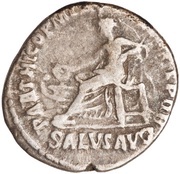 Denarius - Trajan PARTHICO P M TR P COS VI P P S P Q R SALVS AVG; Salus, Rome, 114-117 reverse image