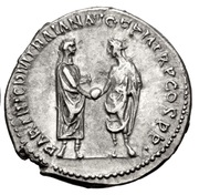 Denarius - Hadrian and Trajan PARTHIC DIVI TRAIAN AVG F P M TR P COS P P, Rome, 117 reverse image