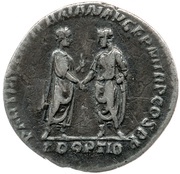 Denarius - Hadrian and Trajan PARTHIC DIVI TRAIAN AVG F P M TR P COS P P ADOPTIO, Rome, 117 reverse image