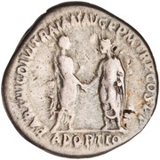 Denarius - Hadrian and Trajan PARTHIC DIVI TRAIAN AVG F P M TR P COS P P ADOPTIO, Rome, 117 reverse image