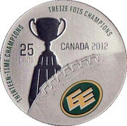 25 Cents - Elizabeth II Grey Cup History; Edmonton Eskimos, Canada, 2012 reverse image