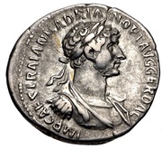 Denarius - Hadrian and Trajan PARTHIC DIVI TRAIAN AVG F P M TR P COS P P ADOPTIO obverse image