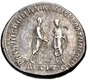 Denarius - Hadrian and Trajan PARTHIC DIVI TRAIAN AVG F P M TR P COS P P ADOPTIO, Rome, 117 reverse image