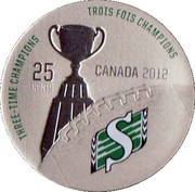 25 Cents - Elizabeth II Grey Cup History; Saskatchewan Roughriders, Canada, 2012 reverse image