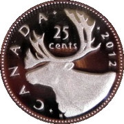 25 Cents - Elizabeth II 4th portrait; Silver Proof Issue, Canada, 2012-2022 reverse image