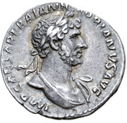 Denarius - Hadrian P M TR P COS DES II IVSTITIA; Justitia obverse image