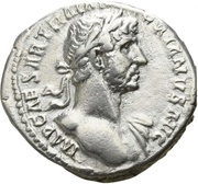 Denarius - Hadrian P M TR P COS IIIVSTITIA; Justitia obverse image