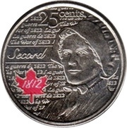 25 Cents - Elizabeth II Laura Secord; colored, Canada, 2013 reverse image