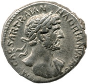 Denarius - Hadrian P M TR P COS DES III CONCORD; Concordia and Spes obverse image