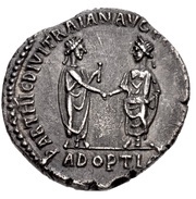 Denarius - Hadrian and Trajan PARTHIC DIVI TRAIAN AVG F P M TR P COS P P ADOPTIO, Rome, 117 reverse image