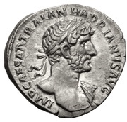 Denarius - Hadrian P M TR P COS III SALVS AVG; Salus obverse image