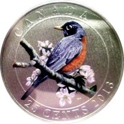 25 Cents - Elizabeth II American Robin, Canada, 2013 reverse image
