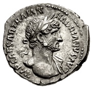 Denarius - Hadrian P M TR P COS III; Salus obverse image