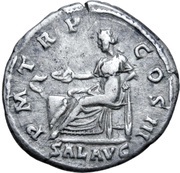 Denarius - Hadrian P M TR P COS III SAL AVG; Salus, Rome, 120-121 reverse image