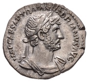Denarius - Hadrian P M TR P COS III; Aequitas and Moneta obverse image