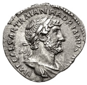 Denarius - Hadrian P M TR P COS III; Aequitas and Moneta obverse image