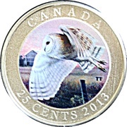 25 Cents - Elizabeth II Barn Owl, Canada, 2013 reverse image