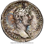 Denarius - Hadrian P M TR P COS III; Victory obverse image