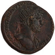 Denarius - Hadrian P M TR P COS III; Victory obverse image