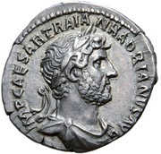 Denarius - Hadrian P M TR P COS III; Minerva obverse image