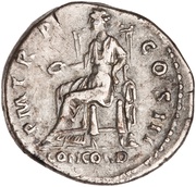 Denarius - Hadrian P M TR P COS III CONCORD; Concordia and Spes, Rome, 121-123 reverse image