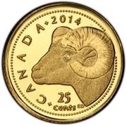 25 Cents - Elizabeth II Rocky Mountain Bighorn Sheep, Canada, 2014 reverse image