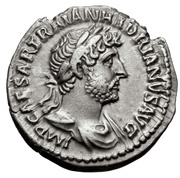 Denarius - Hadrian P M TR P COS III; Minerva obverse image
