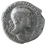 Denarius - Hadrian P M TR P COS III; Victory obverse image