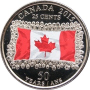 25 Cents - Elizabeth II Canadian Flag; colored, Canada, 2015 reverse image