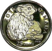 25 Cents - Elizabeth II Rock Rabbit, Canada, 2015 reverse image