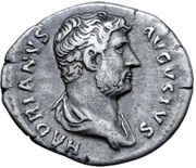 Denarius - Hadrian IVSTITIA AVG P P COS III; Justitia obverse image