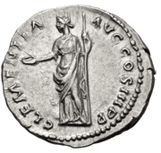 Denarius - Hadrian CLEMENTIA AVG COS III P P; Clementia, Rome, 129-130 reverse image