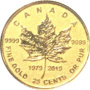 25 Cents - Elizabeth II 0.5 g Gold Maple Leaf, Canada, 2019 reverse image
