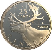 25 Cents In the name of George VI; 1937 Caribou 25-cent coin, Canada, 2019 reverse image