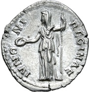 Denarius - Sabina IVNONI REGINAE; Juno, Rome, 133-135 reverse image