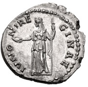 Denarius - Sabina IVNONI REGINAE; Juno, Rome, 133-135 reverse image