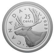 25 Cents In the name of Elizabeth II; Caribou, Silver, Canada, 2023 reverse image