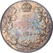 50 Cents - Edward VII Victorian Leaves, Canada, 1902-1910 reverse image