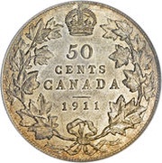 50 Cents - George V w/o "DEI GRATIA", Canada, 1911 reverse image