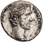 Denarius - Antoninus Pius PONT MAX TR POT COS; Minerva and Victory obverse image