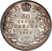 50 Cents - George V, Canada, 1920-1936 reverse image