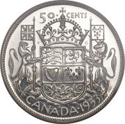 50 Cents - Elizabeth II 1st portrait, simplified coat of arms, Canada, 1953-1958 reverse image
