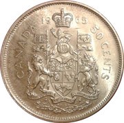 50 Cents - Elizabeth II 2nd portrait, silver, Canada, 1965-1966 reverse image