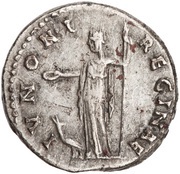 Denarius - Faustina the Elder IVNONI REGINAE; Juno, Rome, 139-141 reverse image