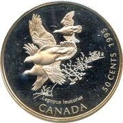 50 Cents - Elizabeth II White-tailed Ptarmigans, Canada, 1995 reverse image