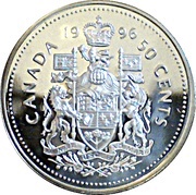 50 Cents - Elizabeth II 3rd portrait; silver proof issue, Canada, 1996 reverse image